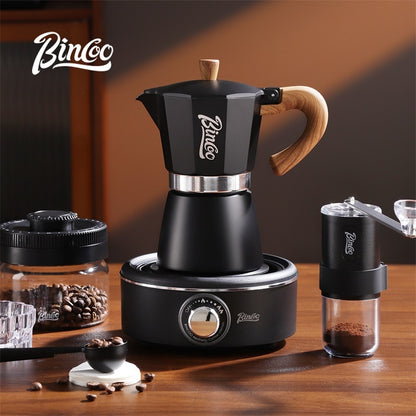 BINCOO Single-Valve Moka Pot Set Coffee Maker Home Coffee Machine with Electric Stove Set Coffee Bean Grinder Set 3Cups/6Cups