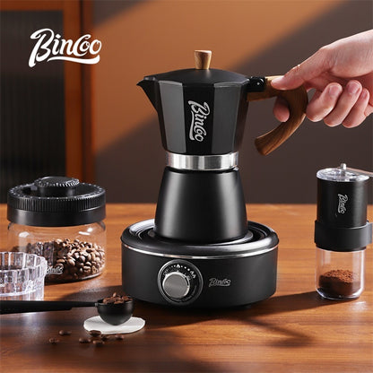 BINCOO Single-Valve Moka Pot Set Coffee Maker Home Coffee Machine with Electric Stove Set Coffee Bean Grinder Set 3Cups/6Cups