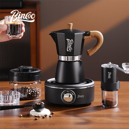 BINCOO Single-Valve Moka Pot Set Coffee Maker Home Coffee Machine with Electric Stove Set Coffee Bean Grinder Set 3Cups/6Cups