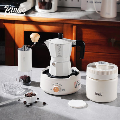 BINCOO Double-Valve Moka Pot Italian Coffee Maker Home Portable Mini Espresso Machine Set Coffee Grinder Bundle Coffee Equipment Set 2Cups