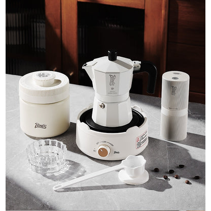 BINCOO Double-Valve Moka Pot Italian Coffee Maker Home Portable Mini Espresso Machine Set Coffee Grinder Bundle Coffee Equipment Set 2Cups