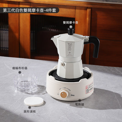 BINCOO Double-Valve Moka Pot Italian Coffee Maker Home Portable Mini Espresso Machine Set Coffee Grinder Bundle Coffee Equipment Set 2Cups