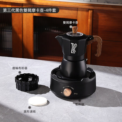 BINCOO Double-Valve Moka Pot Italian Coffee Maker Home Portable Mini Espresso Machine Set Coffee Grinder Bundle Coffee Equipment Set 2Cups