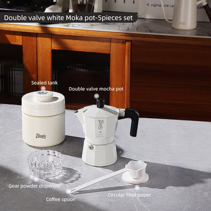 BINCOO Double-Valve Moka Pot Italian Coffee Maker Home Portable Mini Espresso Machine Set Coffee Grinder Bundle Coffee Equipment Set 2Cups