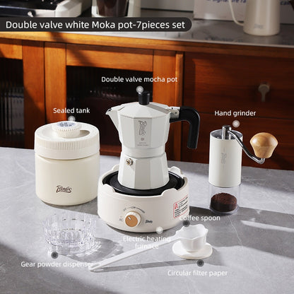 BINCOO Double-Valve Moka Pot Italian Coffee Maker Home Portable Mini Espresso Machine Set Coffee Grinder Bundle Coffee Equipment Set 2Cups