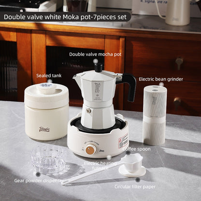 BINCOO Double-Valve Moka Pot Italian Coffee Maker Home Portable Mini Espresso Machine Set Coffee Grinder Bundle Coffee Equipment Set 2Cups