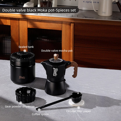 BINCOO Double-Valve Moka Pot Italian Coffee Maker Home Portable Mini Espresso Machine Set Coffee Grinder Bundle Coffee Equipment Set 2Cups