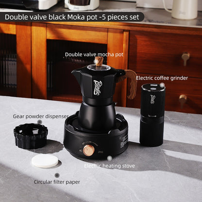 BINCOO Double-Valve Moka Pot Italian Coffee Maker Home Portable Mini Espresso Machine Set Coffee Grinder Bundle Coffee Equipment Set 2Cups