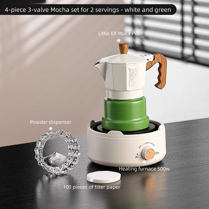 BINCOO Three-Valve Moka Pot with Electric Stove Home Coffee Maker Manual Espresso Small Coffee Machine Suitable for Home Office and Outdoor Use 2Cups