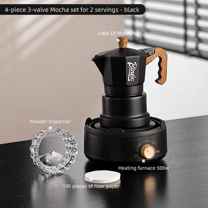 BINCOO Three-Valve Moka Pot with Electric Stove Home Coffee Maker Manual Espresso Small Coffee Machine Suitable for Home Office and Outdoor Use 2Cups