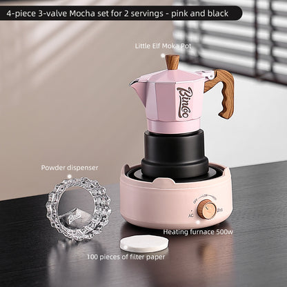 BINCOO Three-Valve Moka Pot with Electric Stove Home Coffee Maker Manual Espresso Small Coffee Machine Suitable for Home Office and Outdoor Use 2Cups