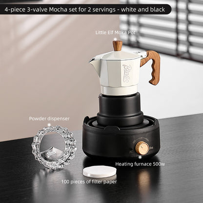 BINCOO Three-Valve Moka Pot with Electric Stove Home Coffee Maker Manual Espresso Small Coffee Machine Suitable for Home Office and Outdoor Use 2Cups