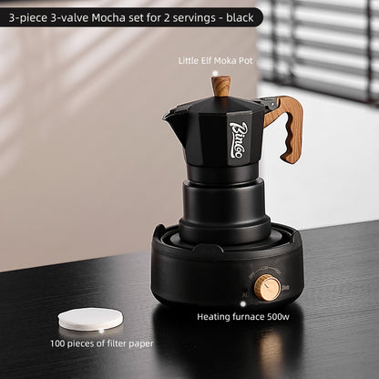 BINCOO Three-Valve Moka Pot with Electric Stove Home Coffee Maker Manual Espresso Small Coffee Machine Suitable for Home Office and Outdoor Use 2Cups