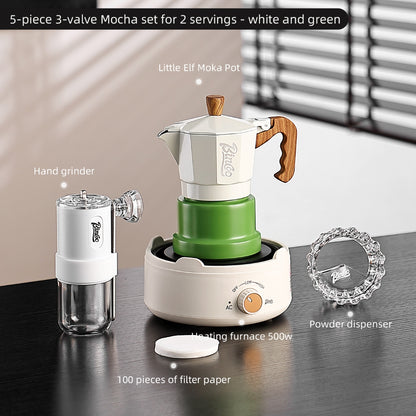 BINCOO Three-Valve Moka Pot with Electric Stove Home Coffee Maker Manual Espresso Small Coffee Machine Suitable for Home Office and Outdoor Use 2Cups