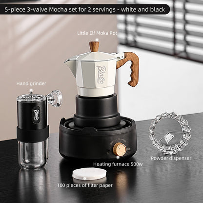 BINCOO Three-Valve Moka Pot with Electric Stove Home Coffee Maker Manual Espresso Small Coffee Machine Suitable for Home Office and Outdoor Use 2Cups