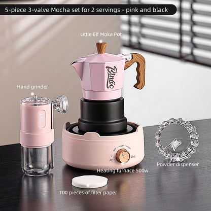 BINCOO Three-Valve Moka Pot with Electric Stove Home Coffee Maker Manual Espresso Small Coffee Machine Suitable for Home Office and Outdoor Use 2Cups