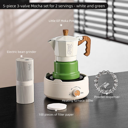 BINCOO Three-Valve Moka Pot with Electric Stove Home Coffee Maker Manual Espresso Small Coffee Machine Suitable for Home Office and Outdoor Use 2Cups