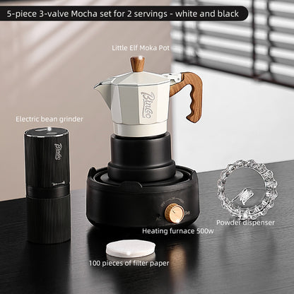 BINCOO Three-Valve Moka Pot with Electric Stove Home Coffee Maker Manual Espresso Small Coffee Machine Suitable for Home Office and Outdoor Use 2Cups