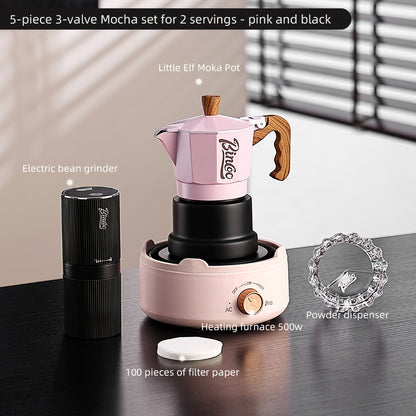 BINCOO Three-Valve Moka Pot with Electric Stove Home Coffee Maker Manual Espresso Small Coffee Machine Suitable for Home Office and Outdoor Use 2Cups