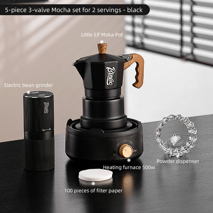 BINCOO Three-Valve Moka Pot with Electric Stove Home Coffee Maker Manual Espresso Small Coffee Machine Suitable for Home Office and Outdoor Use 2Cups