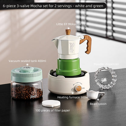 BINCOO Three-Valve Moka Pot with Electric Stove Home Coffee Maker Manual Espresso Small Coffee Machine Suitable for Home Office and Outdoor Use 2Cups