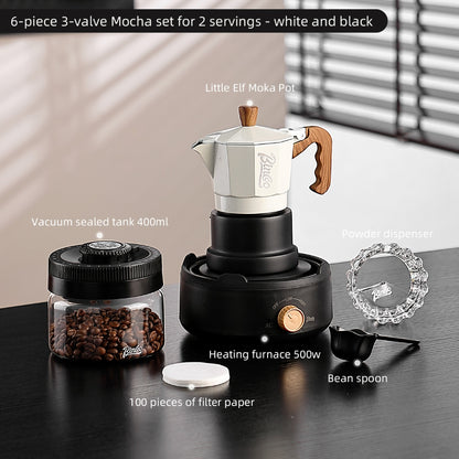 BINCOO Three-Valve Moka Pot with Electric Stove Home Coffee Maker Manual Espresso Small Coffee Machine Suitable for Home Office and Outdoor Use 2Cups