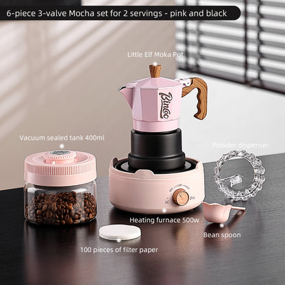 BINCOO Three-Valve Moka Pot with Electric Stove Home Coffee Maker Manual Espresso Small Coffee Machine Suitable for Home Office and Outdoor Use 2Cups
