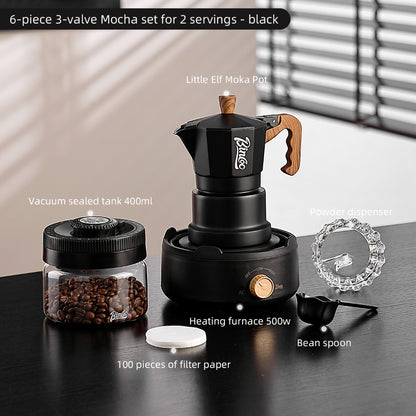 BINCOO Three-Valve Moka Pot with Electric Stove Home Coffee Maker Manual Espresso Small Coffee Machine Suitable for Home Office and Outdoor Use 2Cups