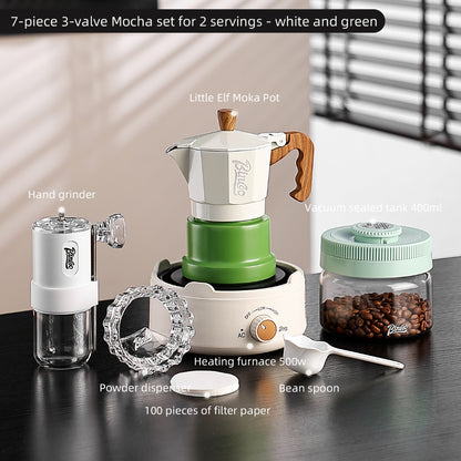 BINCOO Three-Valve Moka Pot with Electric Stove Home Coffee Maker Manual Espresso Small Coffee Machine Suitable for Home Office and Outdoor Use 2Cups