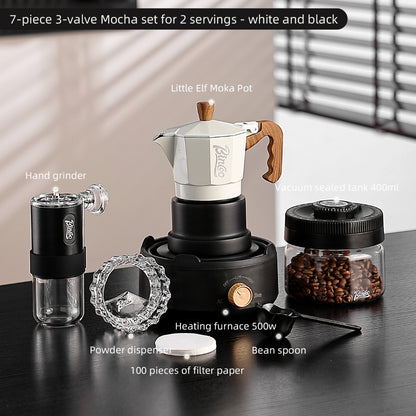 BINCOO Three-Valve Moka Pot with Electric Stove Home Coffee Maker Manual Espresso Small Coffee Machine Suitable for Home Office and Outdoor Use 2Cups