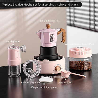 BINCOO Three-Valve Moka Pot with Electric Stove Home Coffee Maker Manual Espresso Small Coffee Machine Suitable for Home Office and Outdoor Use 2Cups