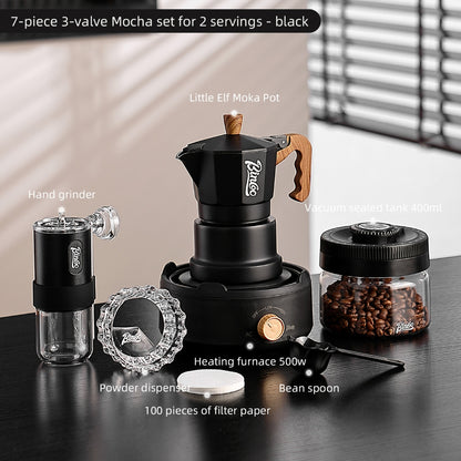 BINCOO Three-Valve Moka Pot with Electric Stove Home Coffee Maker Manual Espresso Small Coffee Machine Suitable for Home Office and Outdoor Use 2Cups