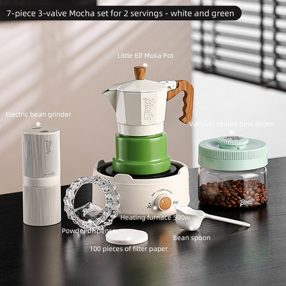 BINCOO Three-Valve Moka Pot with Electric Stove Home Coffee Maker Manual Espresso Small Coffee Machine Suitable for Home Office and Outdoor Use 2Cups