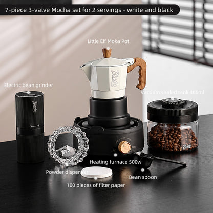 BINCOO Three-Valve Moka Pot with Electric Stove Home Coffee Maker Manual Espresso Small Coffee Machine Suitable for Home Office and Outdoor Use 2Cups