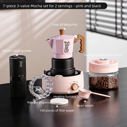 BINCOO Three-Valve Moka Pot with Electric Stove Home Coffee Maker Manual Espresso Small Coffee Machine Suitable for Home Office and Outdoor Use 2Cups
