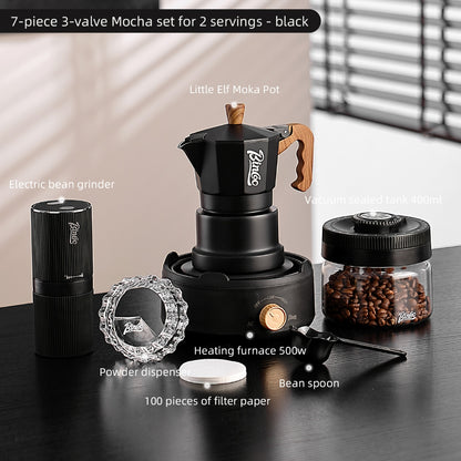 BINCOO Three-Valve Moka Pot with Electric Stove Home Coffee Maker Manual Espresso Small Coffee Machine Suitable for Home Office and Outdoor Use 2Cups