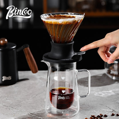 BINCOO Smart Cup V60 Glass Twist Spiral Coffee Filter Pour-Over Coffee Maker Double-Wall Glass Sharing Pot Manual Coffee Grinder Set