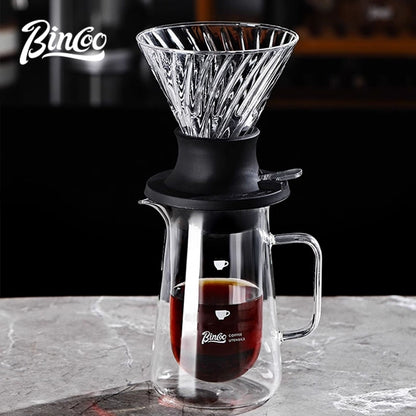 BINCOO Smart Cup V60 Glass Twist Spiral Coffee Filter Pour-Over Coffee Maker Double-Wall Glass Sharing Pot Manual Coffee Grinder Set