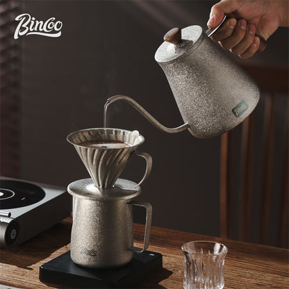BINCOO Pure Titanium Pour-Over Coffee Pot with Drip Filter Cup Home Use Long Spout Kettle Outdoor Espresso Coffee Set 800ML