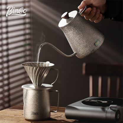 BINCOO Pure Titanium Pour-Over Coffee Pot with Drip Filter Cup Home Use Long Spout Kettle Outdoor Espresso Coffee Set 800ML