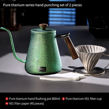 BINCOO Pure Titanium Pour-Over Coffee Pot with Drip Filter Cup Home Use Long Spout Kettle Outdoor Espresso Coffee Set 800ML
