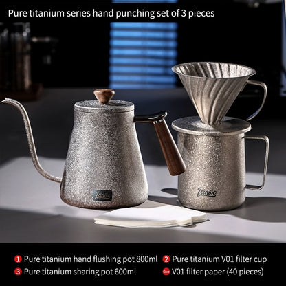 BINCOO Pure Titanium Pour-Over Coffee Pot with Drip Filter Cup Home Use Long Spout Kettle Outdoor Espresso Coffee Set 800ML