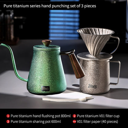 BINCOO Pure Titanium Pour-Over Coffee Pot with Drip Filter Cup Home Use Long Spout Kettle Outdoor Espresso Coffee Set 800ML