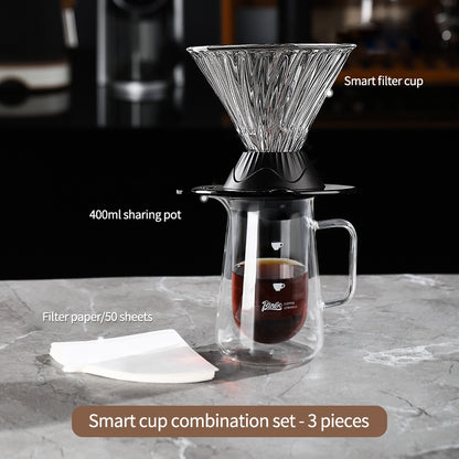 BINCOO Smart Cup V60 Glass Twist Spiral Coffee Filter Pour-Over Coffee Maker Double-Wall Glass Sharing Pot Manual Coffee Grinder Set