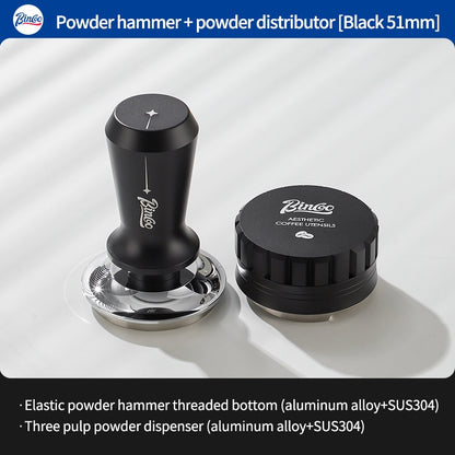 BINCOO Coffee Tamper Set with Three-Piston Powder Dispenser Elastic Tamper Hammer Set Three-Piece Tamper Base Set for Espresso Machines 51MM/58MM