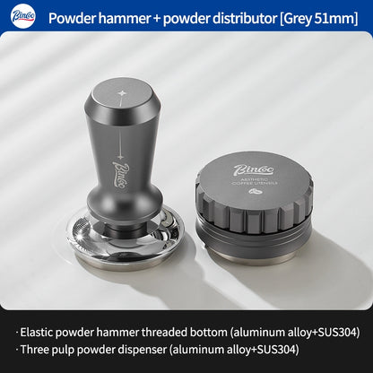 BINCOO Coffee Tamper Set with Three-Piston Powder Dispenser Elastic Tamper Hammer Set Three-Piece Tamper Base Set for Espresso Machines 51MM/58MM