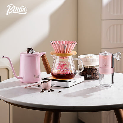 BINCOO Pink Hand Brewing Coffee Set with Manual Grinder Home Coffee Maker Compact Complete Pour-Over Coffee Set