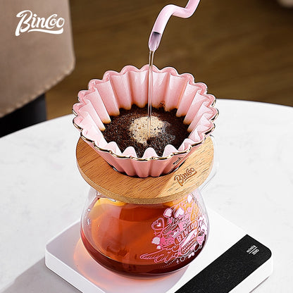 BINCOO Pink Hand Brewing Coffee Set with Manual Grinder Home Coffee Maker Compact Complete Pour-Over Coffee Set