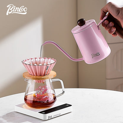 BINCOO Pink Hand Brewing Coffee Set with Manual Grinder Home Coffee Maker Compact Complete Pour-Over Coffee Set
