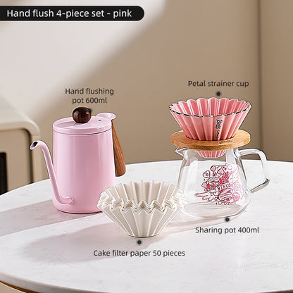 BINCOO Pink Hand Brewing Coffee Set with Manual Grinder Home Coffee Maker Compact Complete Pour-Over Coffee Set